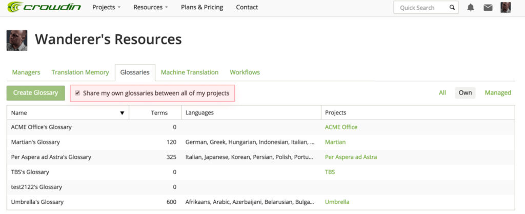 Technical Translation glossary resource using Crowdin